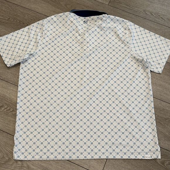 Puma Golf Polo Shirt Mens Size XXL White Blue Geometric Casual Preppy Athletic - Picture 6 of 6